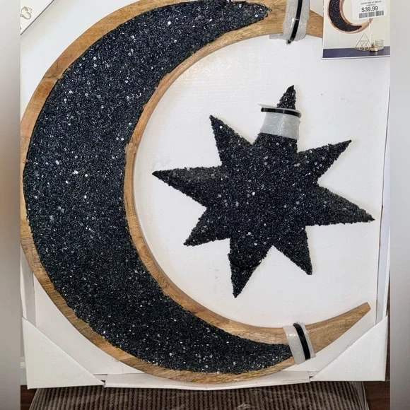 Beaded and Glitter Crescent Moon & Star Wall Decor - Navy Measurements in photos - Picture 3 of 6